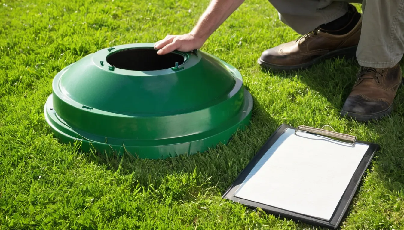 A septic tank access lid in a well-kept yard in the Joliet area